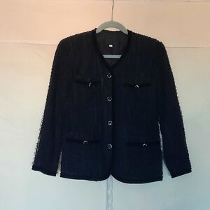 Anna Sui blazer with ribbon detailing and rhinestone buttons.